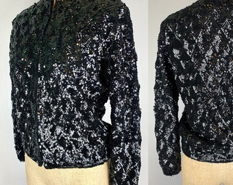 Vintage 60s Black Sequined Sweater Size Small