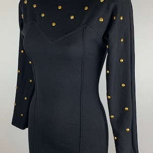 Vintage 90’s Black Bodycon Mini Dress with gold studs Size Small