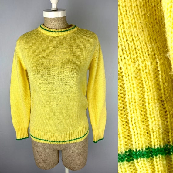 Vintage 60s 70s Mod Yellow and Green Striped Pull… - image 1