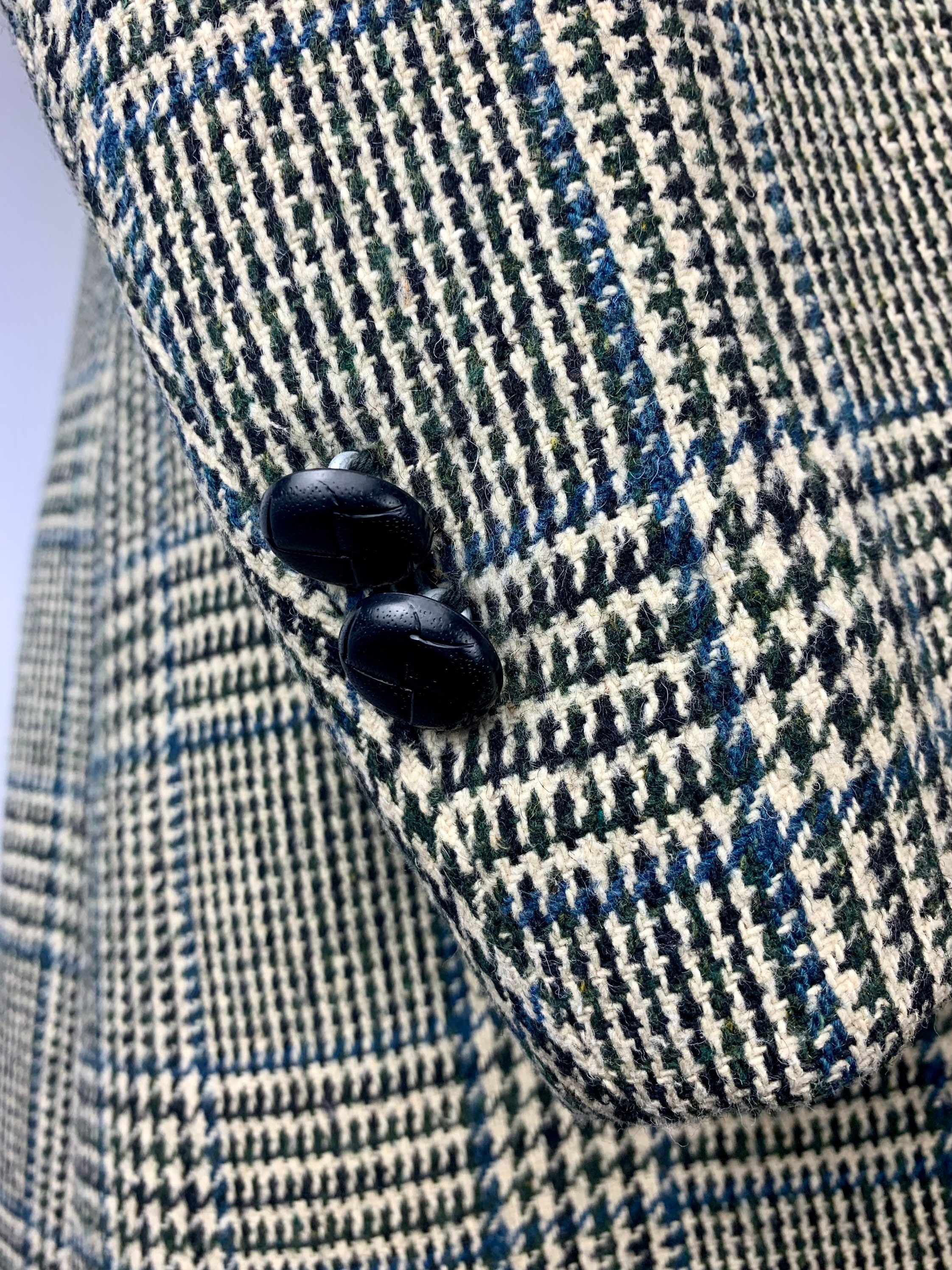 Vintage 60s Men's Faux Fur Houndstooth Glen Plaid Car Coat Size 40