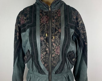 Vintage 90’s Floral Leather Jacket Size Small