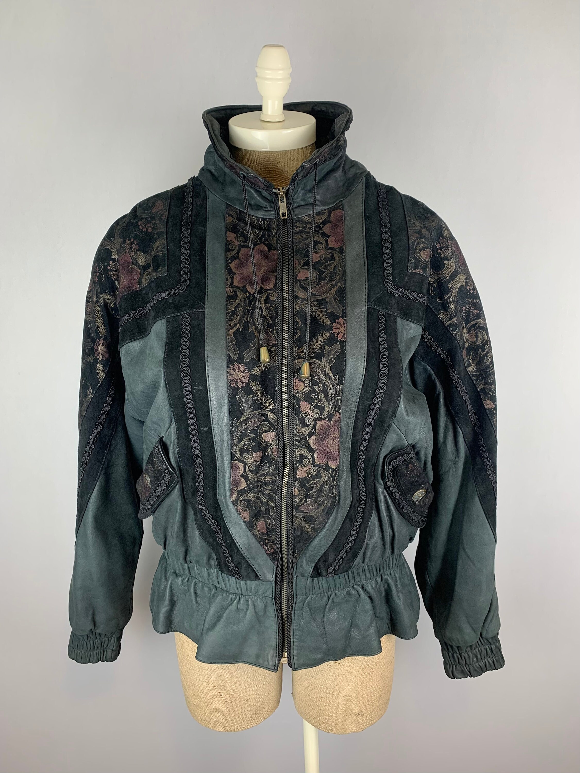 Vintage 90's Floral Leather Jacket Size Small - Etsy
