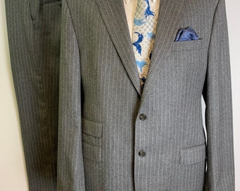 Gray Flannel Pinstripe Suit | Vintage Ralph Lauren | Size 44 Long Jacket 35 Waist |