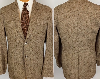 70s Does 30s Style Men’s Brown Tweed Sports Coat Blazer | Belted Back | Size 39 R