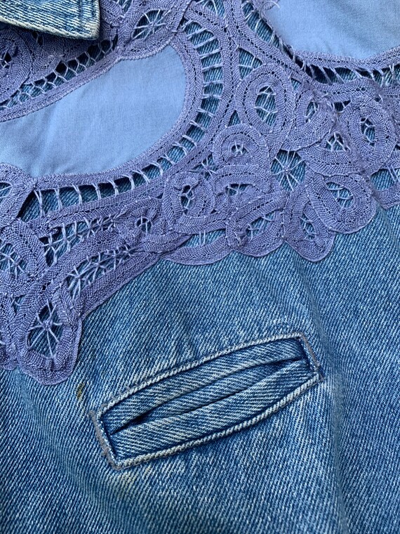 Vintage Women’s 80s Batwing Denim Jacket Lace - image 5