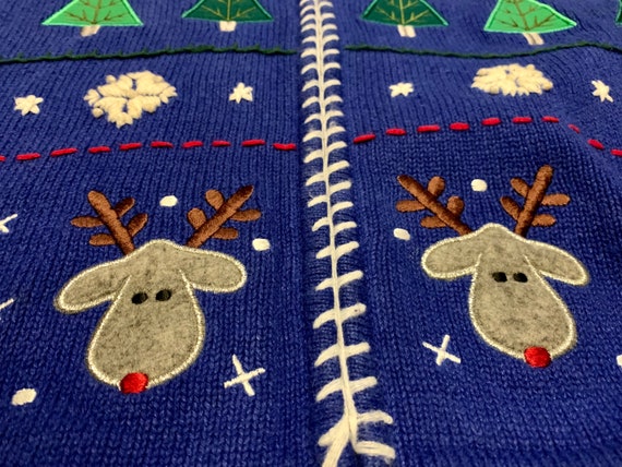 Vintage Santa Reindeer Ugly Christmas Sweater Christmas Trees View 3
