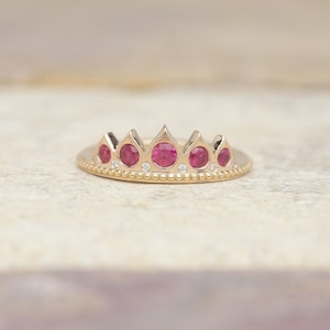 14K Rose Gold Ruby and Diamond Crown Ring