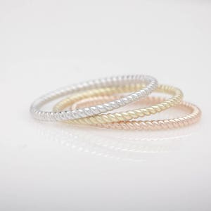1.5mm Solid Rose Gold Twisted Rope Stackable Wedding Band 14k, 18k image 3