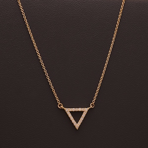 18k Yellow Gold Triangle Necklace with Round Brilliant Diamonds, Ready to Ship