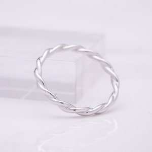 2mm Solid 14K White Gold Twisted Rope Stackable Wedding Band image 2