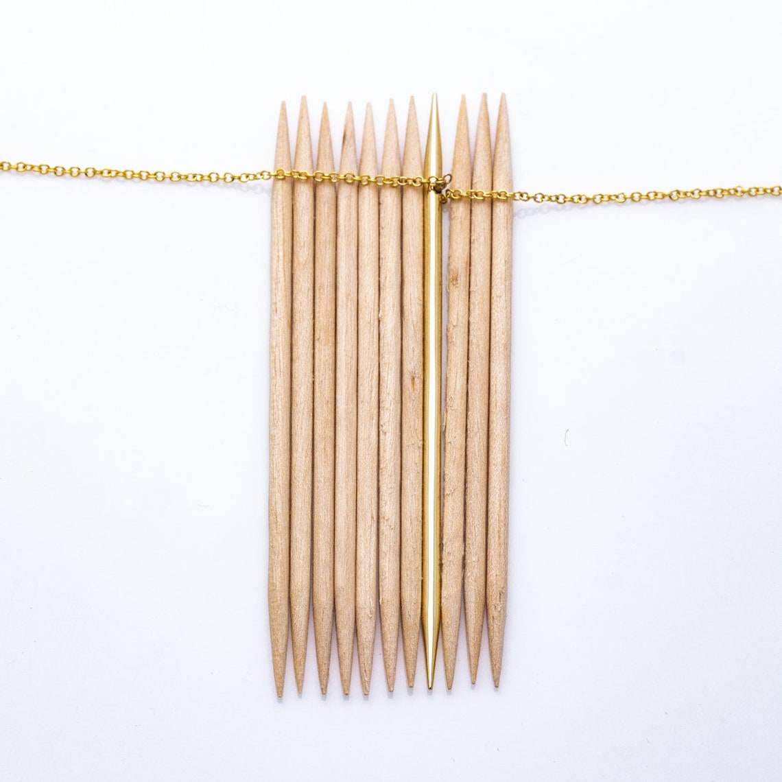 14k Solid Yellow Gold Toothpick Pendant With Chain, Made to