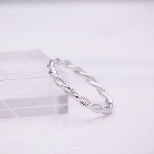 2mm Solid 14K White Gold Twisted Rope Stackable Wedding Band image 3