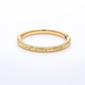 14K Solid Gold Engraved Unique Stackable Wedding Band