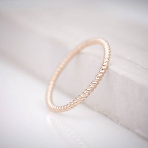 1.5mm Solid Rose Gold Twisted Rope Stackable Wedding Band 14k, 18k image 2