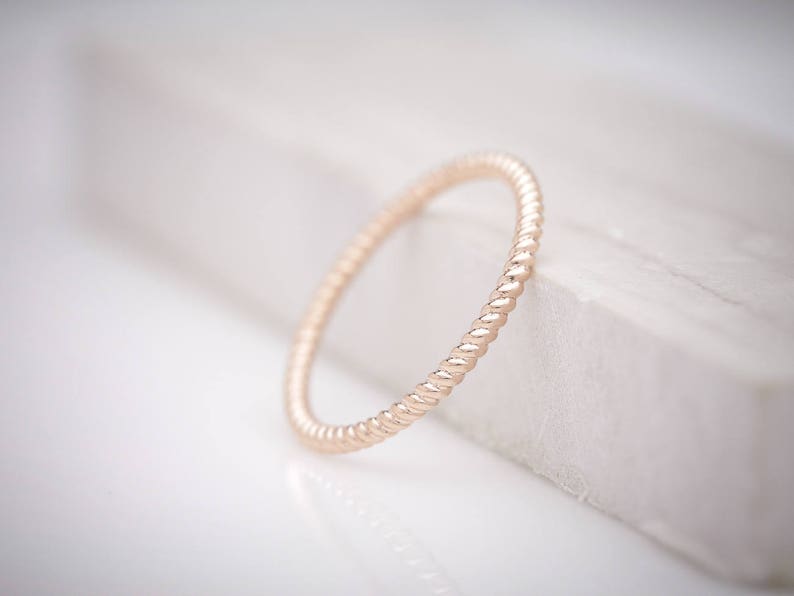 1.5mm Solid Rose Gold Twisted Rope Stackable Wedding Band 14k, 18k image 2