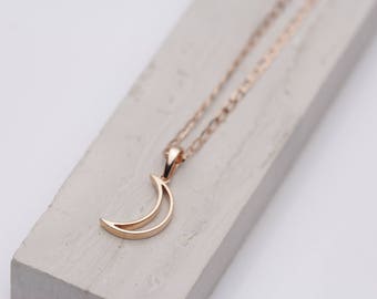 14K Solid Gold Moon Pendant with necklace