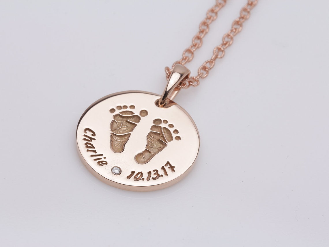 14K SOLID Rose Gold Personalised Baby Feet Footprints Pendant Etsy.de