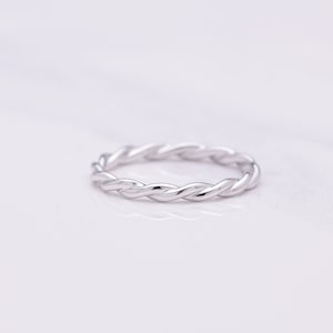 2mm Solid 14K White Gold Twisted Rope Stackable Wedding Band image 1