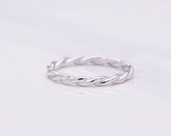 2mm Solid 14K White Gold Twisted Rope Stackable Wedding Band