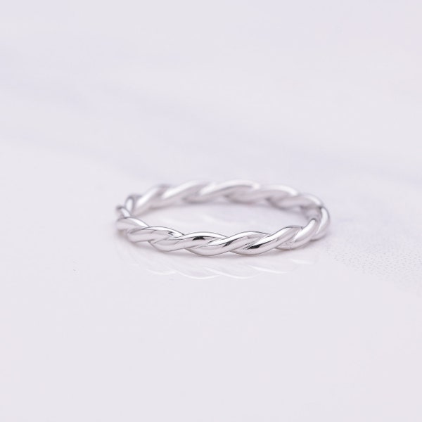 2mm Solid 14K White Gold Twisted Rope Stackable Wedding Band