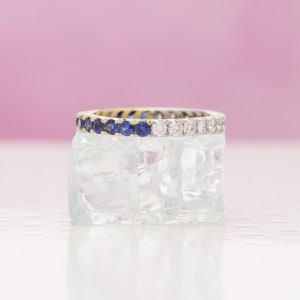 Lab Diamond and Sapphire, Two Tone 18k Yellow Gold and Platinum Band