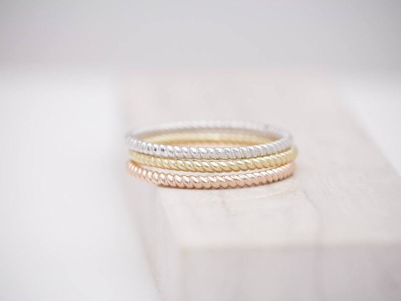 1.5mm Solid Rose Gold Twisted Rope Stackable Wedding Band 14k, 18k image 5