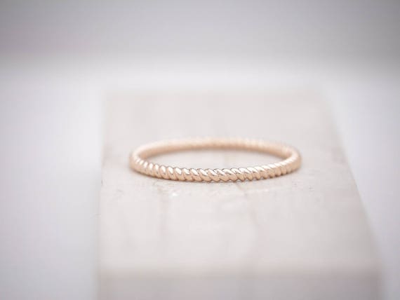 Solid Rose Gold Twisted Rope Stackable Wedding Band 18k