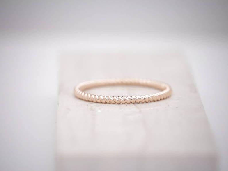 1.5mm Solid Rose Gold Twisted Rope Stackable Wedding Band 14k, 18k image 1