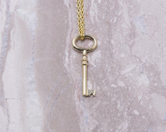 14K Solid Gold key pendant with chain
