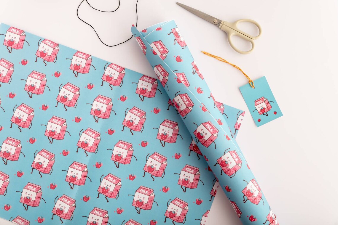 Kawaii Wrapping Paper / Gift Wrap / Strawberry Milk Carton Etsy UK
