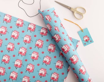 Wrapping Paper for Birthday | Cute Strawberry gift wrap | FOLDED single  sheet wrap in a beautiful matt finish with added ribbon
