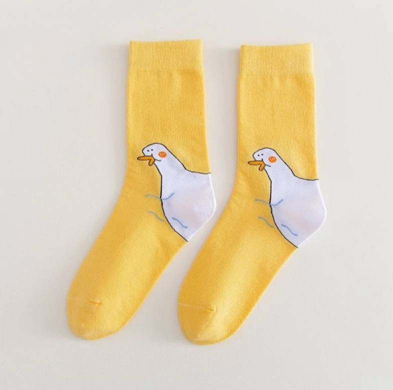 Image of Cute Bird/Duck Women's Unisex Socks - Harajuku Socks Featuring Ducks Uk Size -, Euro -, Colourful Designs, Yellow