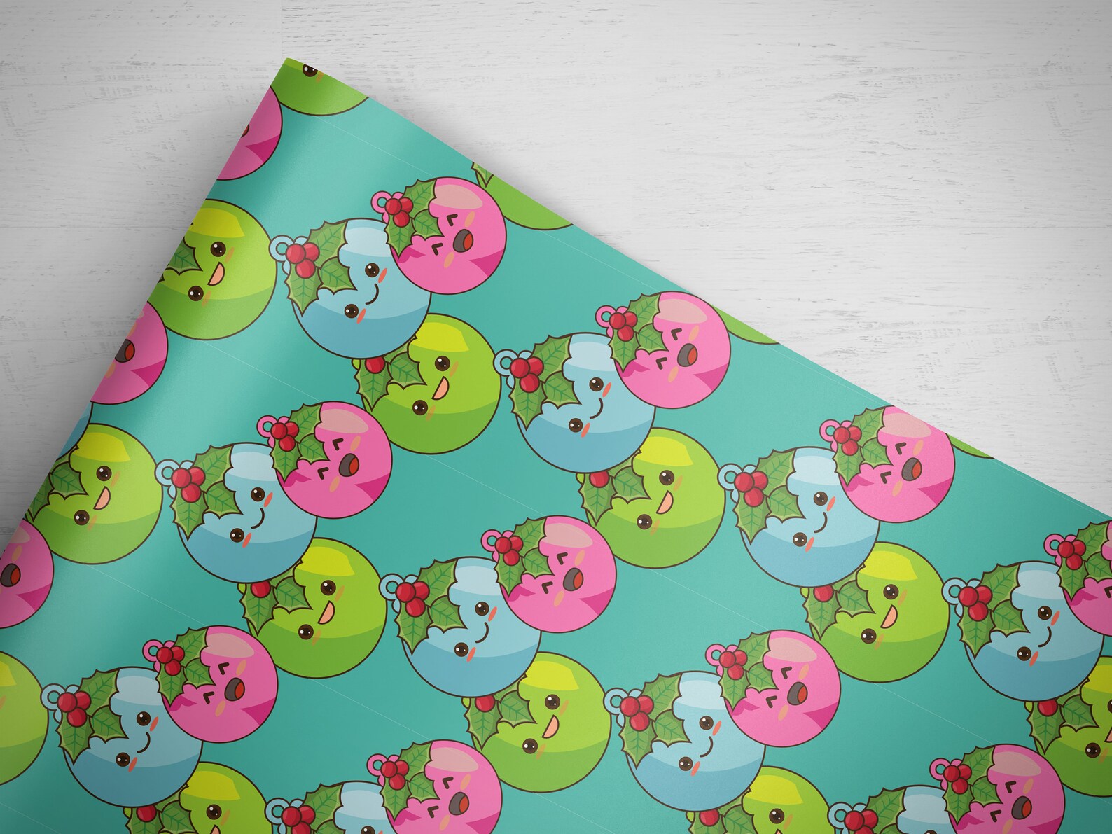 Kawaii Christmas Style Wrapping Paper / Gift Wrap / Green Etsy