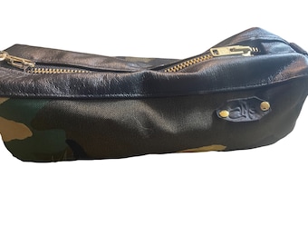 Makeup pouch, leather toiletry bag, camouflage pouch