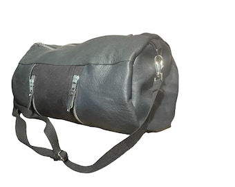 Leather polochon , leather travel bag , sports bag , unisex leather bag , weekend bag, gift for her , leather tote bag , single bag