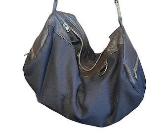 Leather polochon and canvas , leather travel bag , sports bag , unisex leather bag , weekend bag, c , leather tote bag , single bag