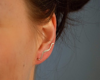 fine asymmetrical earrings in hammered 925 silver, ear studs in silver or gold