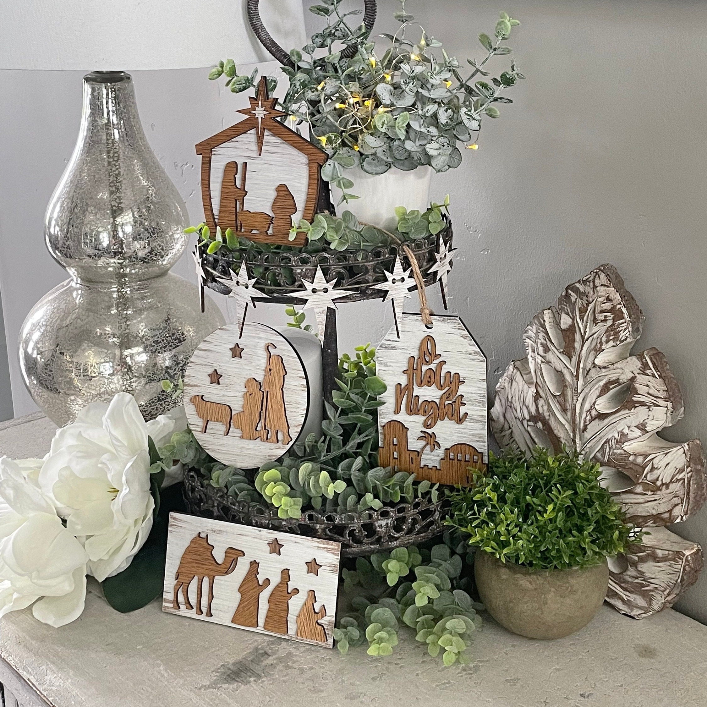 Unfinished Nativity Tiered Tray Decor Kit Tier Tray Craft Etsy