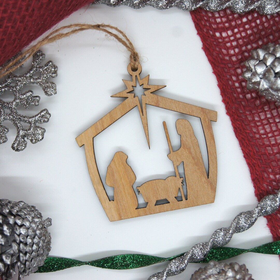 Set of 5 or 10, Nativity Ornament, Bulk, Laser Cut Wood Ornament, LDS Primary Theme, Manger