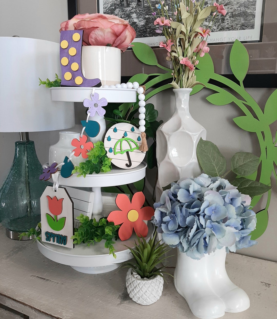 Unfinished Spring DIY Tiered Tray Decor Kit, Wood, Tier Tray, Craft