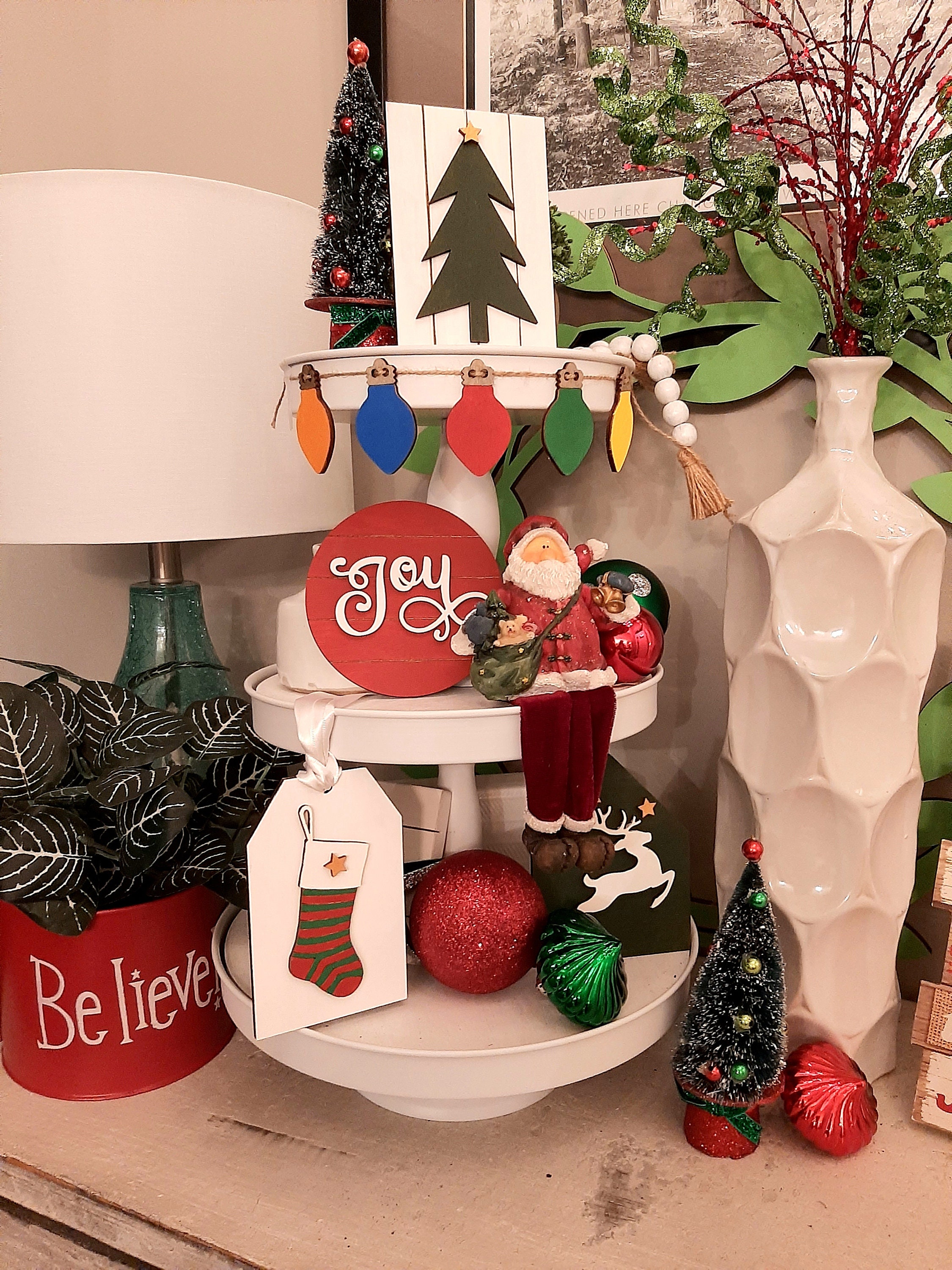 Unfinished Christmas Tiered Tray Decor Kit Tier Tray Craft Etsy