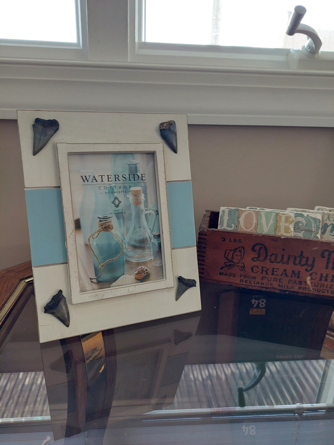 4x6 Beachy Coastal Picture Frame With Fossil Mako Shark Etsy