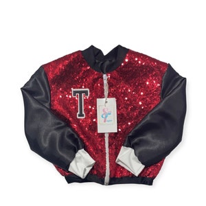 Red Sequin Varsity Jacket - Birthday Outfit   - kids jacket - Bomber Jacket - Varsity Jacket