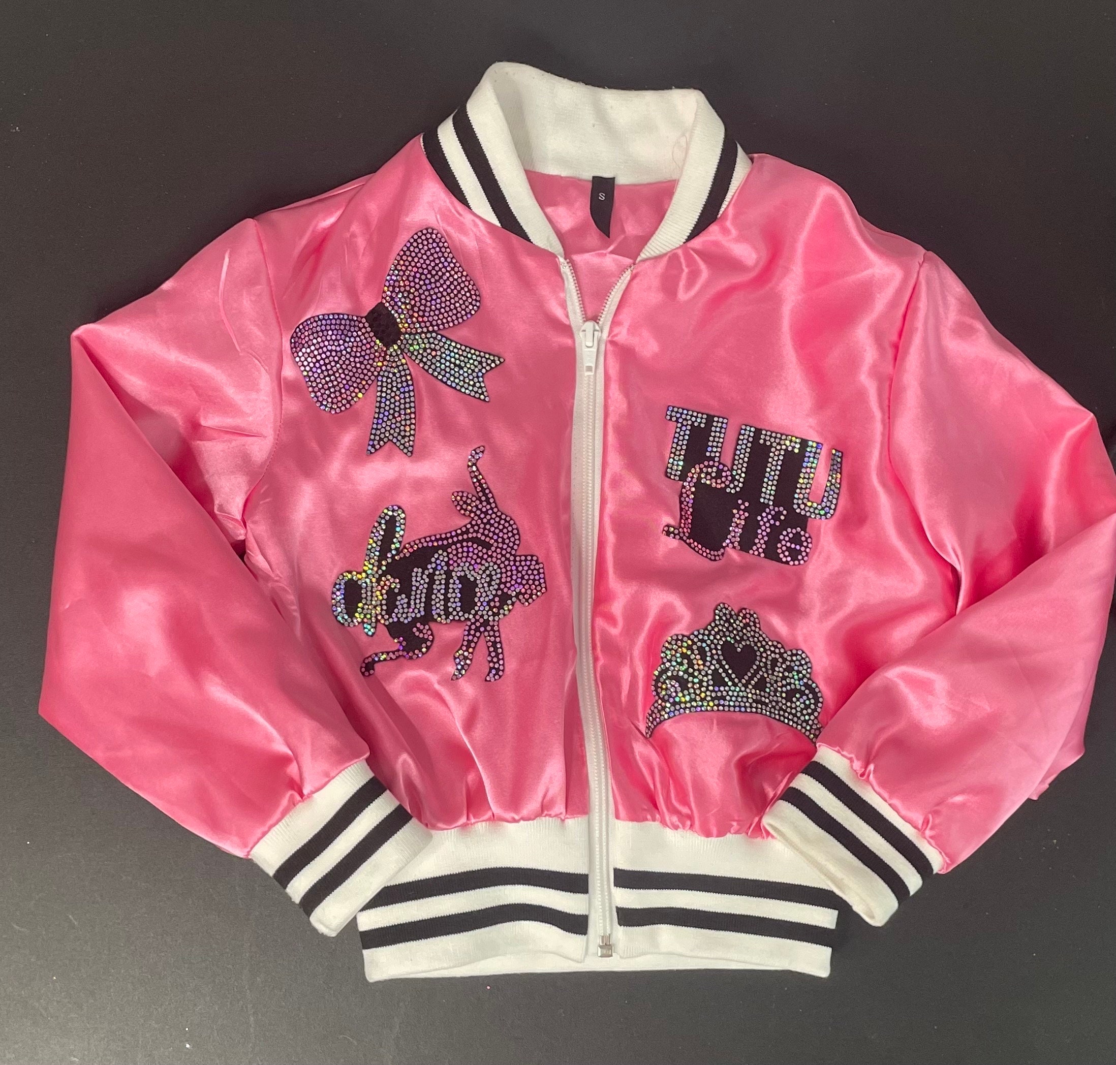 Pink Satin Bomber Jacket - Varsity Jacket - Cheer Jacket Pink Satin Bomber Jacket - Varsity Jacket - Cheer Jacket