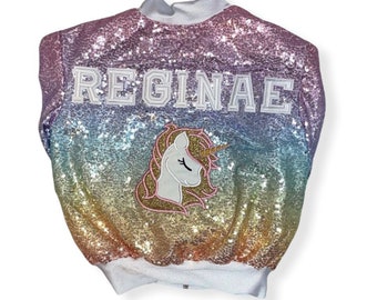 Unicorn Rainbow Jacket - Birthday Outfit - Ombré Sequin Jacket - Unicorn Birthday - kids jacket - Unicorn- Varsity Jacket