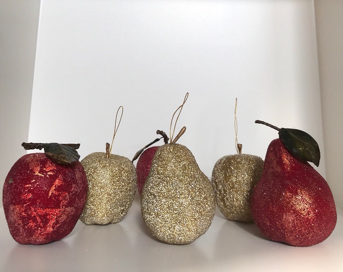 Red and Gold Apple and Pear Holiday Ornaments Etsy