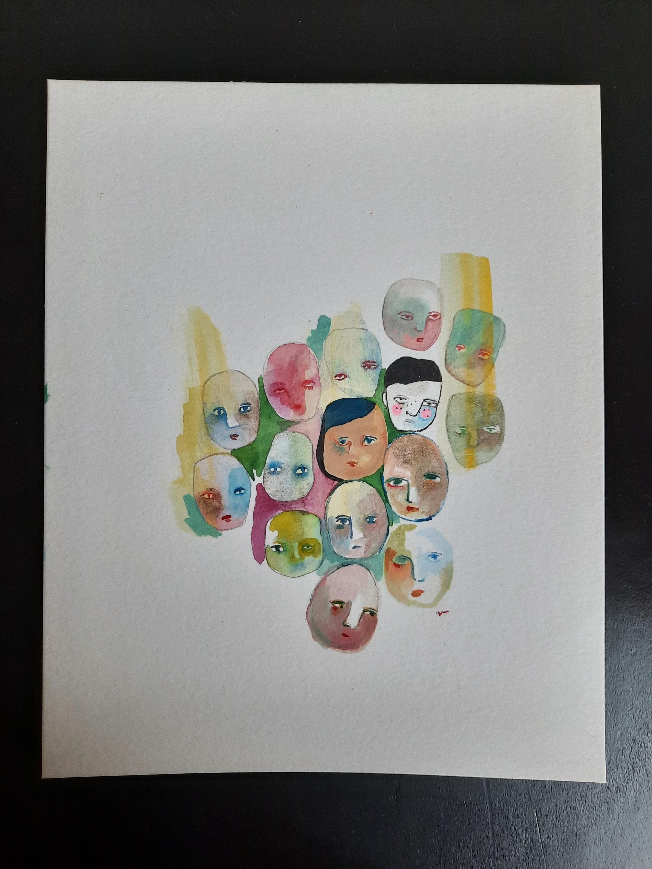 faces, 8x10, mixed media on paper.