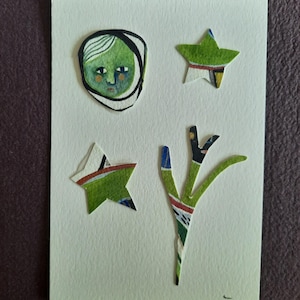 collage on 4x6 postcard paper.