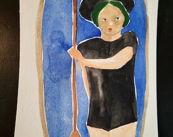 witch, original artwork, watercolour on postcard paper.