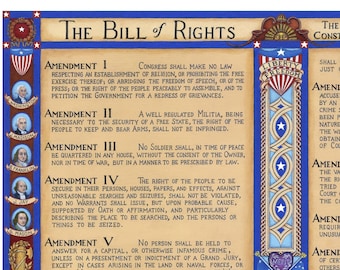 The Bill of Rights print SIGNED art Patriotic artwork Constitution wall art United States print Independence Day art print American pride